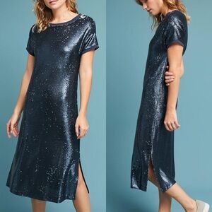 Anthropologie Navy Sequin Midi Dress